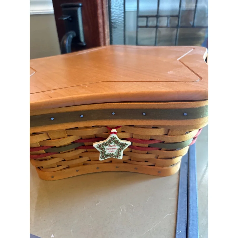 Longaberger 2001 Shining Star Christmas Basket Wood Lid Liner Protectors Charm